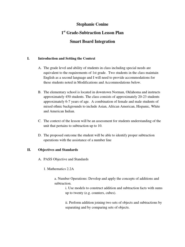 Tip Project Smartboard Lesson Plan Pdf Lesson Plan Subtraction