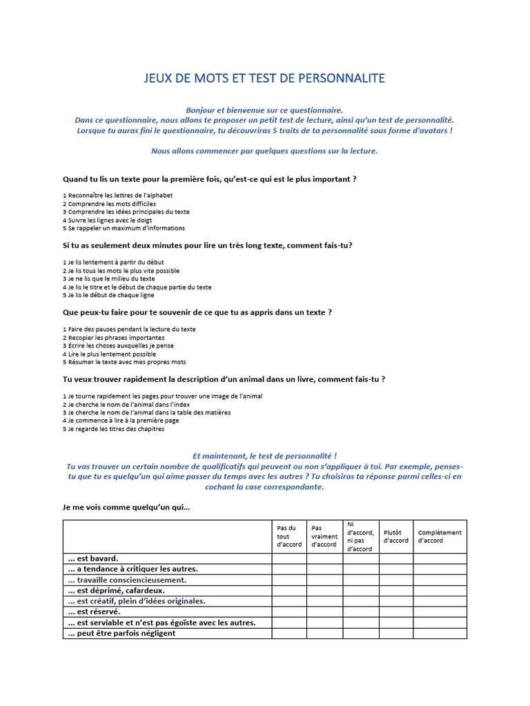 Questionnaire - Enquete Ados.14.Ans | PDF