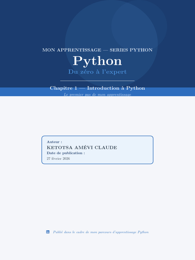 Mon Apprentissage Python Chapitre 1 1772314373 | PDF | Python (Langage ...
