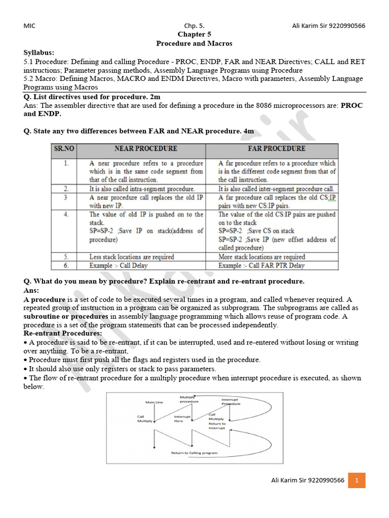 MIC Chapter 5 Procedure and Macro Ali Karim Sir Notes | PDF | Assembly ...