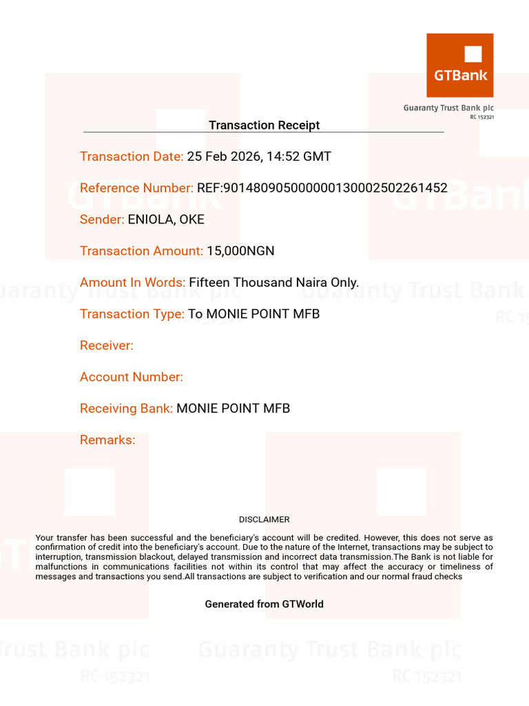 GTWorld Transaction Receipt PDF | PDF