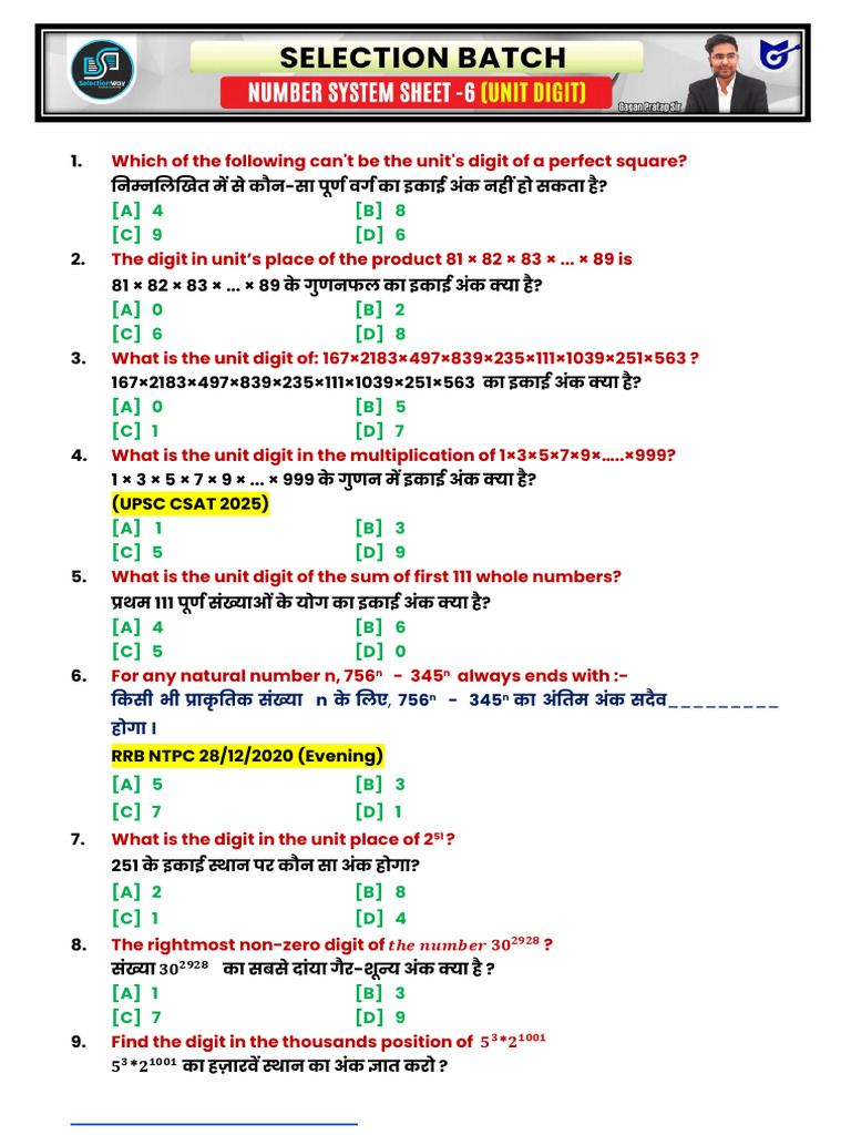 1762429925869-Number System Sheet 6 Unit Digit | PDF