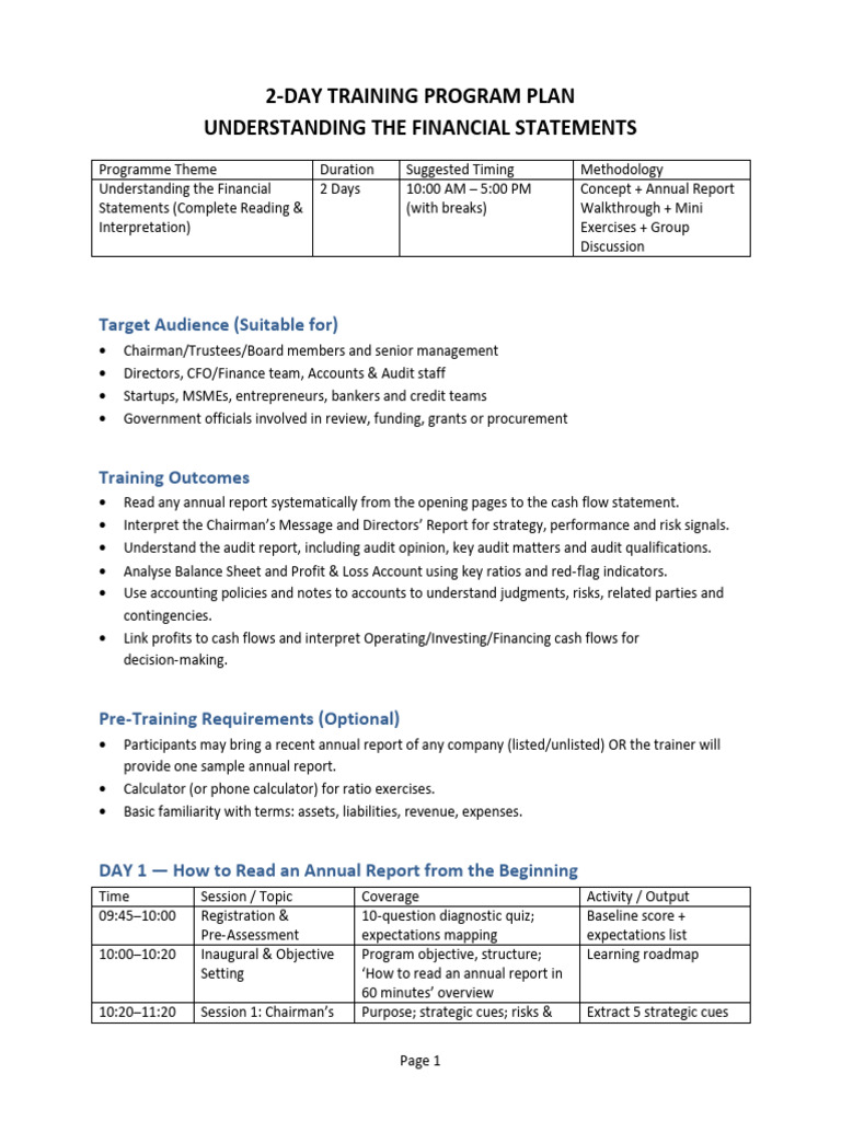 2day Training Program Understanding Financial Statements | PDF ...