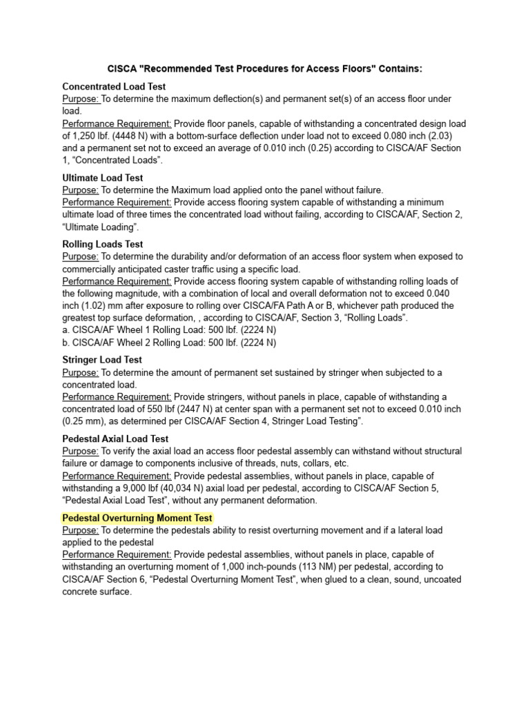 CISCA Recommended Test For Access Floors | PDF | Applied And ...