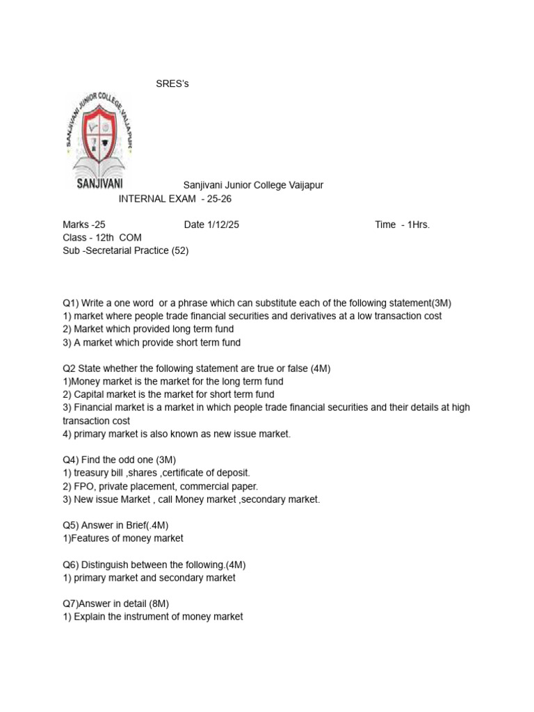 SP Internal Exam 112 | PDF