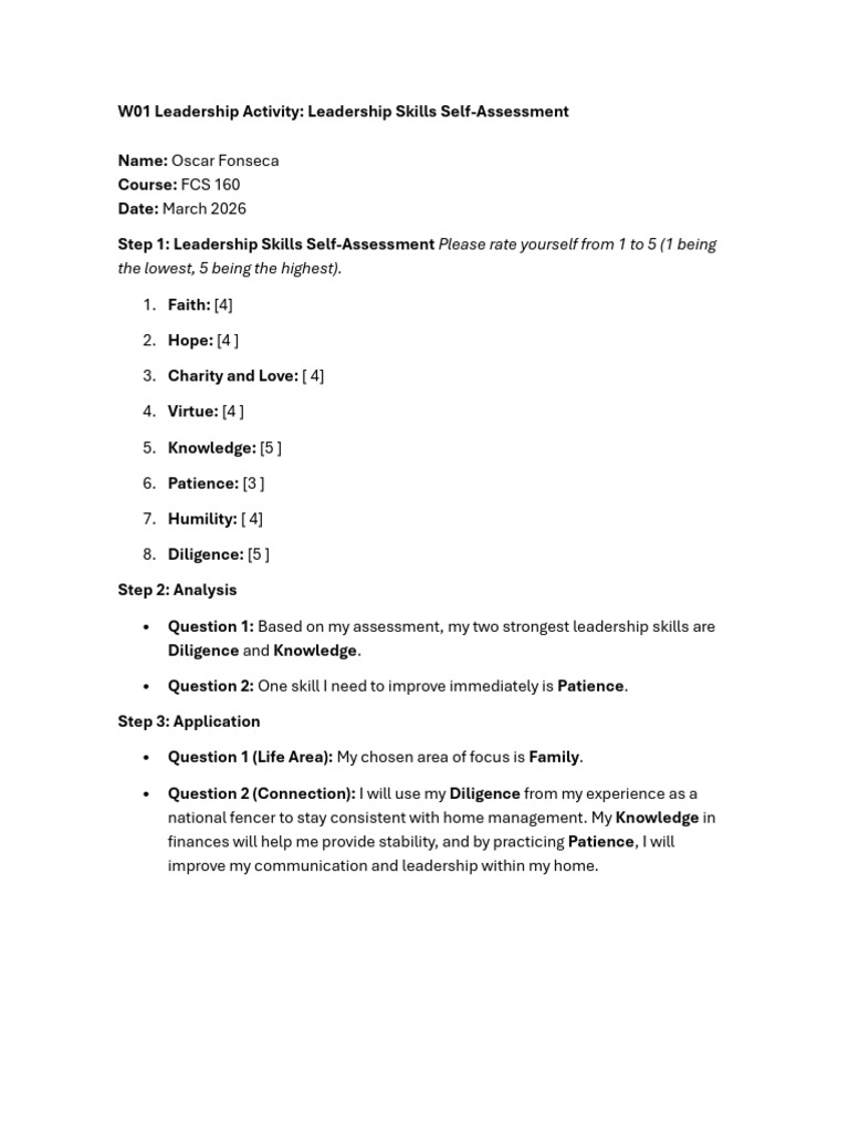 W01 Leadership Activity | PDF