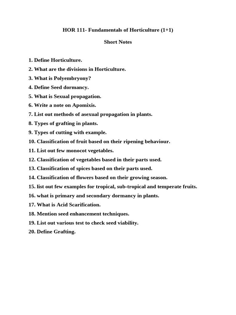 HOR 111-Short Notes - 115447 | PDF