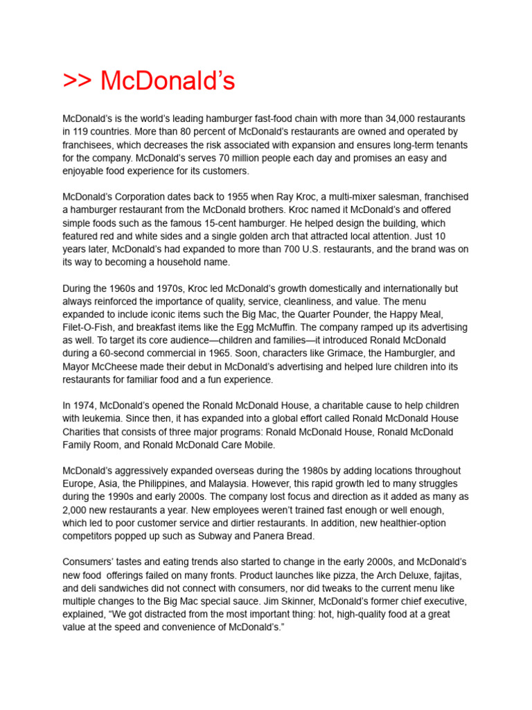 McDonald's - Case Study | PDF | Mc Donald's | Fast Food