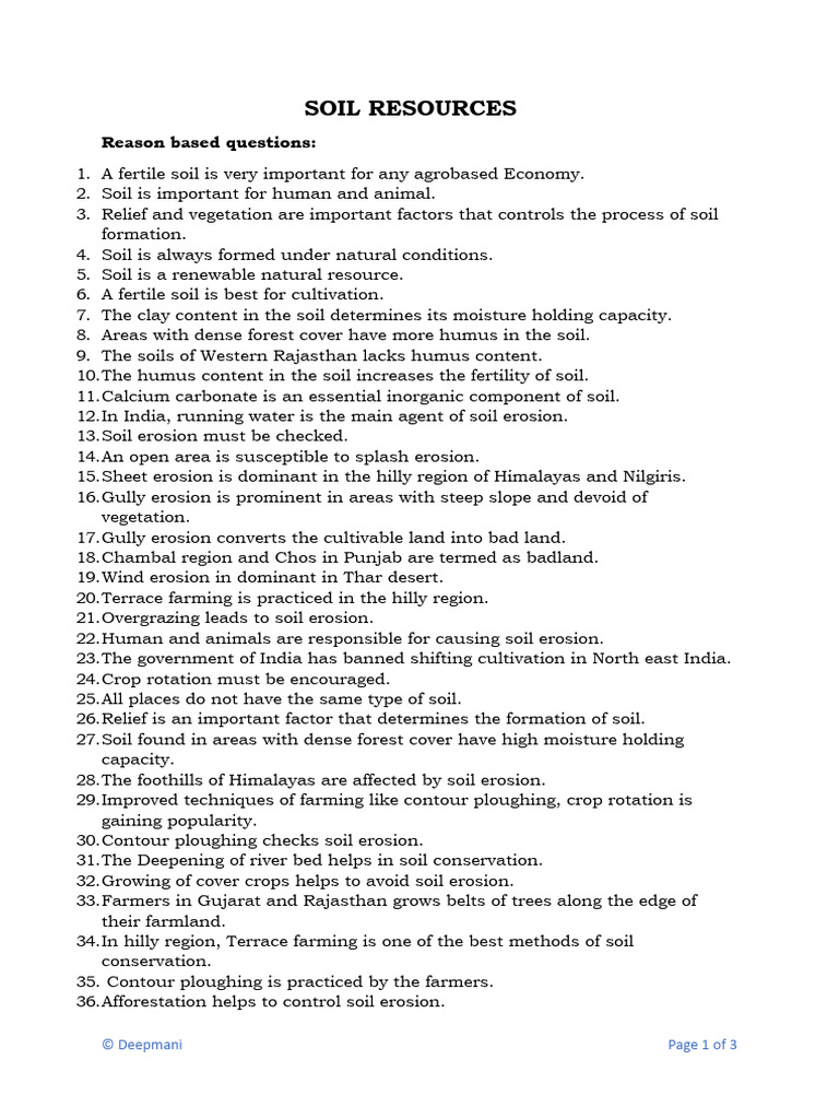Soil Resources Reason Based Questions | PDF | Soil | Erosion