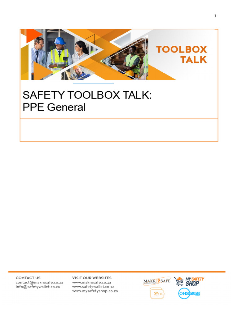 Health and Safety Toolbox Talk - PPE General Rev1 | PDF | Occupational ...