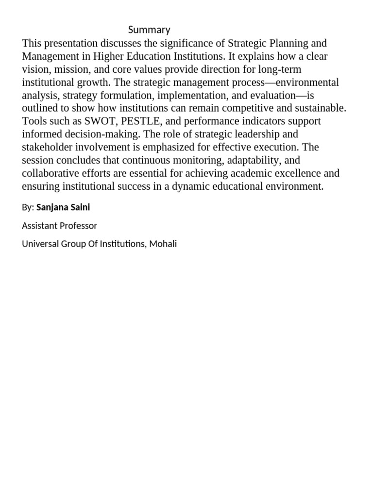 Summary Presentation | PDF