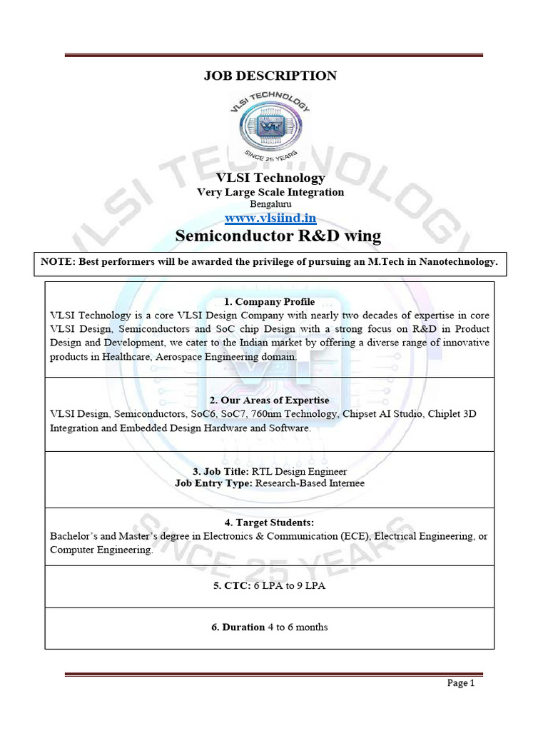 VT Vlsi JD 2026 RTL Design Engineer | PDF | Hardware Description ...
