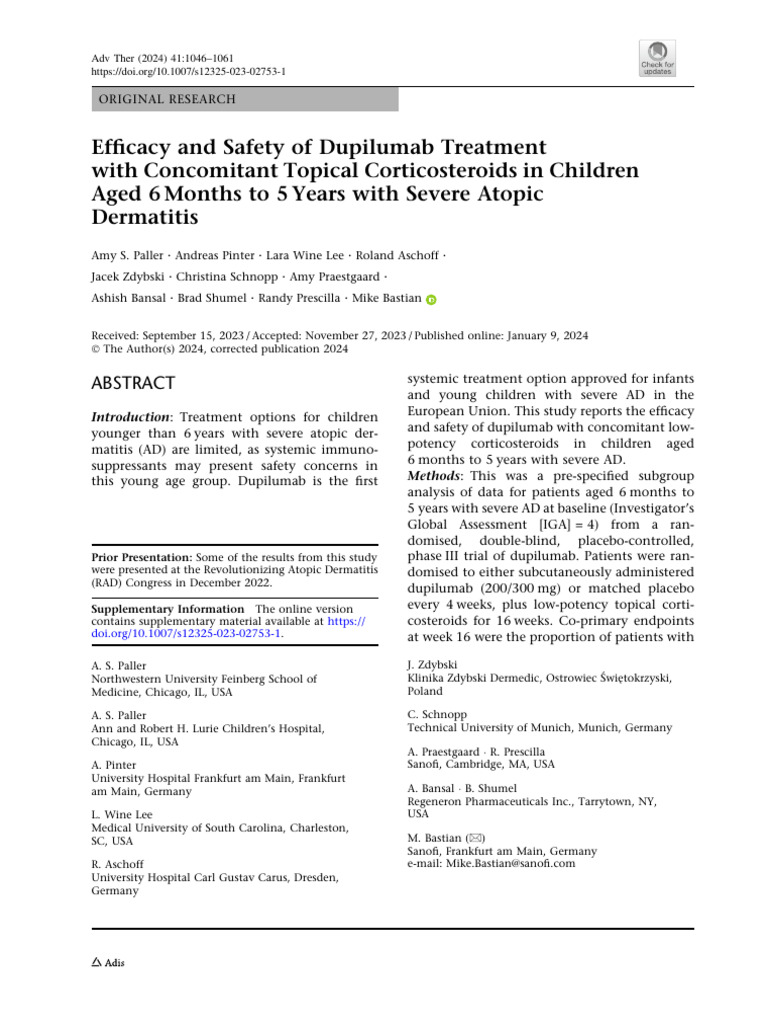 Efficacy and Safety of Dupilumab Treatment | PDF | Dermatitis ...