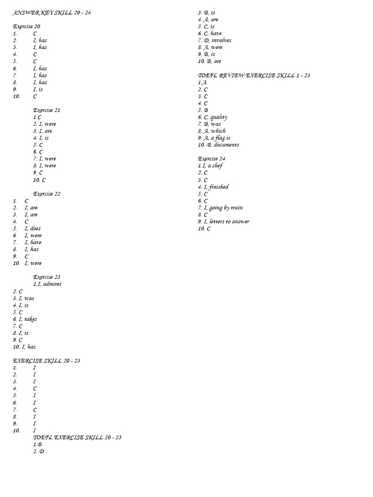Key Answer Exercise Skill 20 - 24 | PDF