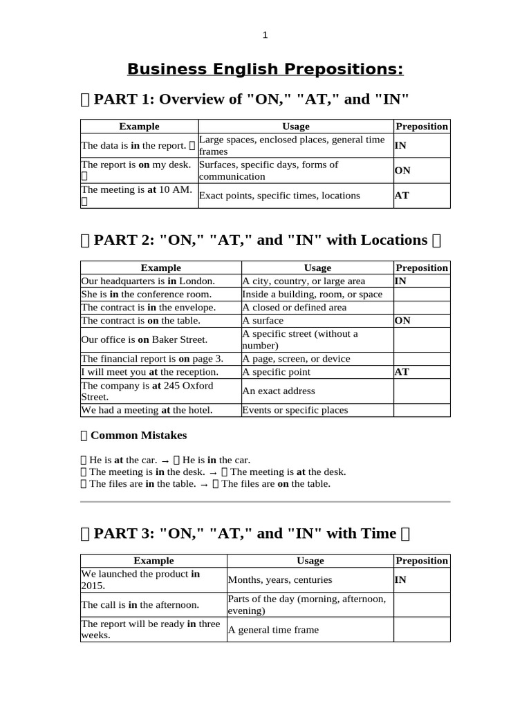 Prepositions in English Grammar Key Answer For Exercises | PDF