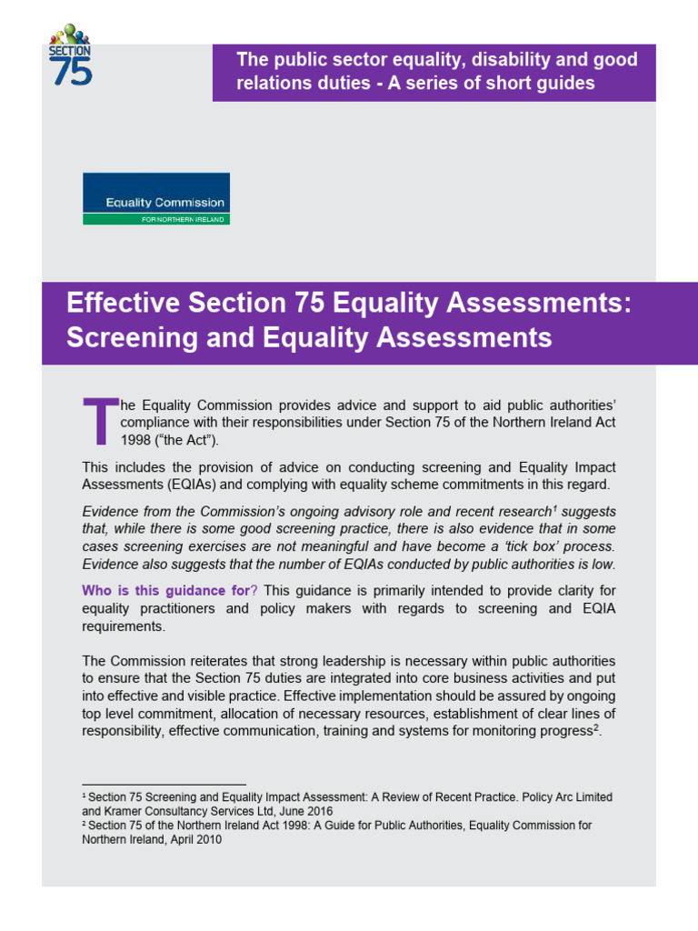 S75Advice ScreeningEQIA | PDF | Policy | Decision Making
