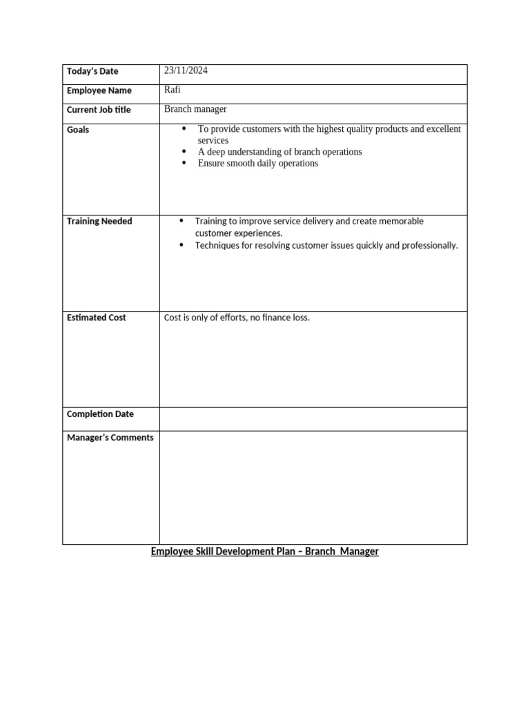 Skill Development Plan-Manager | PDF
