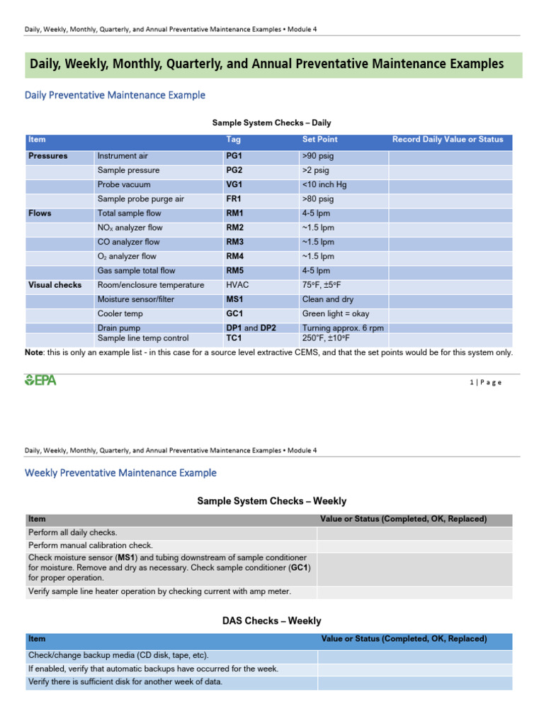 14SRCE104 - Preventative Maintenance Examples Handout | PDF | Pump ...