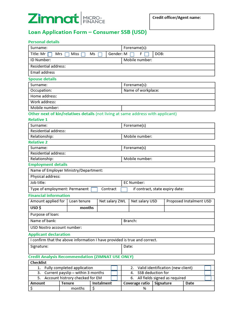 Loan Application Form - Consumer SSB USD | PDF | Interest | Loans
