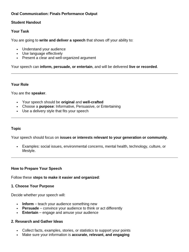 Oral Communication - Finals Performance Output | PDF | Speech | Human ...