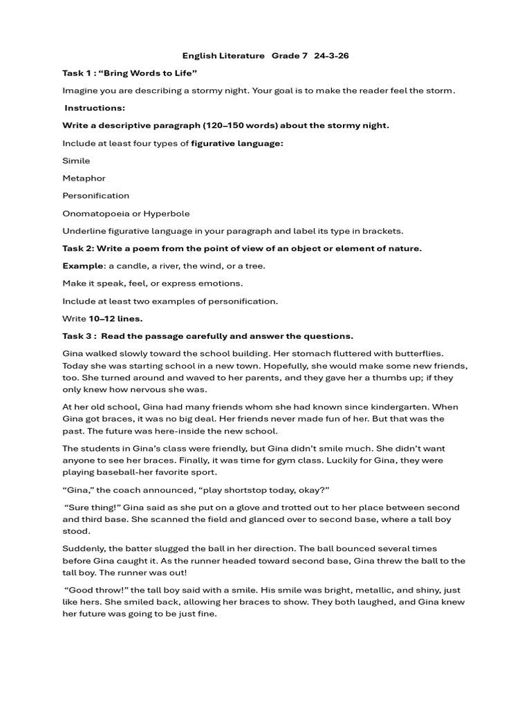 English Lit Class 7. 24-03-26 | PDF