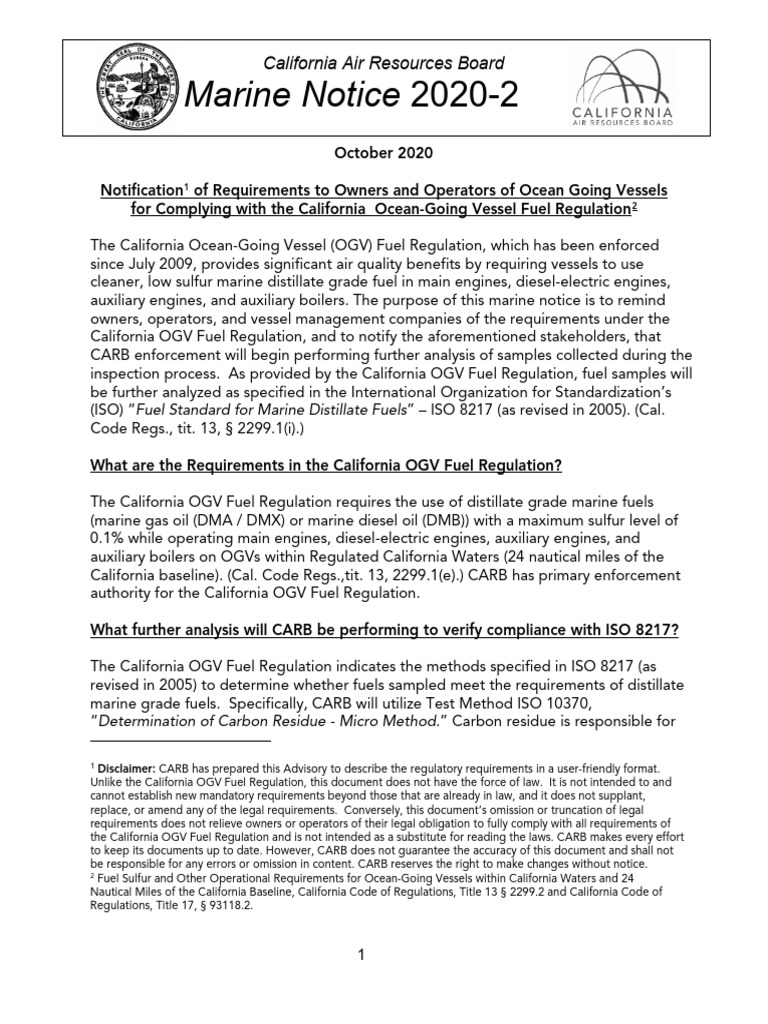 California ARB Marine Notice 2020 2 | PDF | Fuel Oil