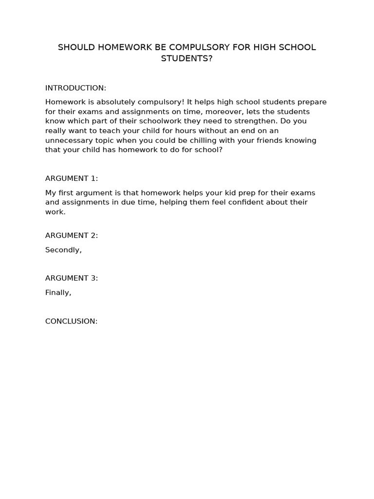 Should Homework Be Compulsory For High School Students | PDF