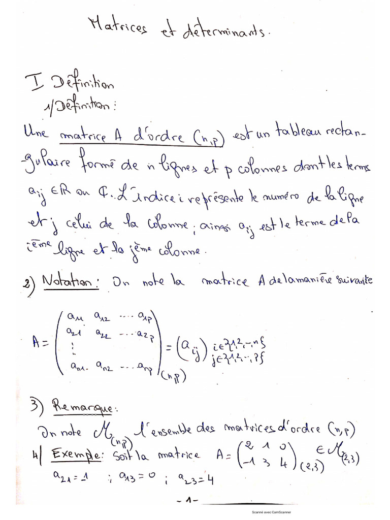 Cours Matrices Et Déterminants | PDF