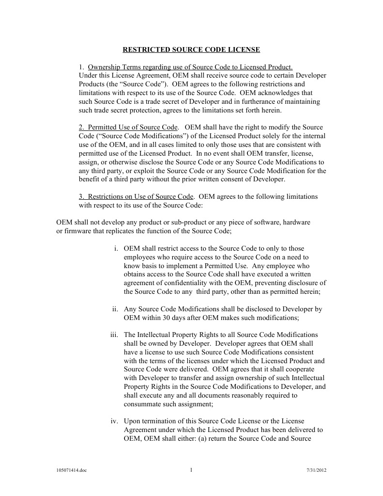 Source Code License Agreement Overview | PDF | License | Source Code