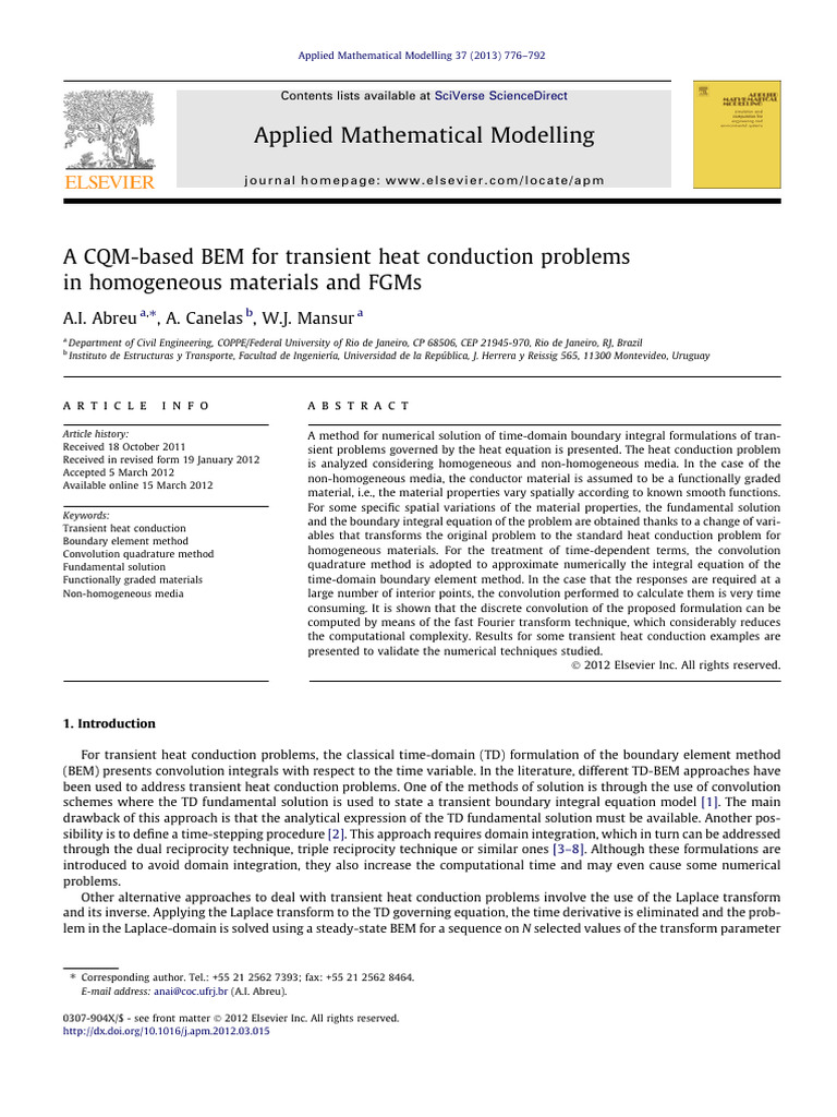 A CQM-based BEM For Transient Heat Conduction Problems in Homogeneous ...
