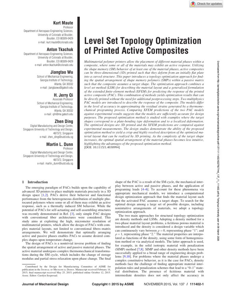 Level Set Topology Optimization of Printed Active Composites | PDF ...
