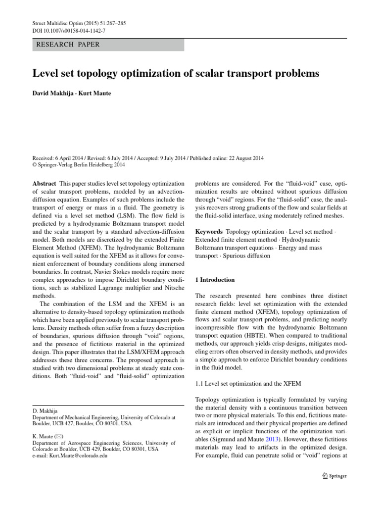 Level Set Topology Optimization of Scalar Transport Problems | PDF ...