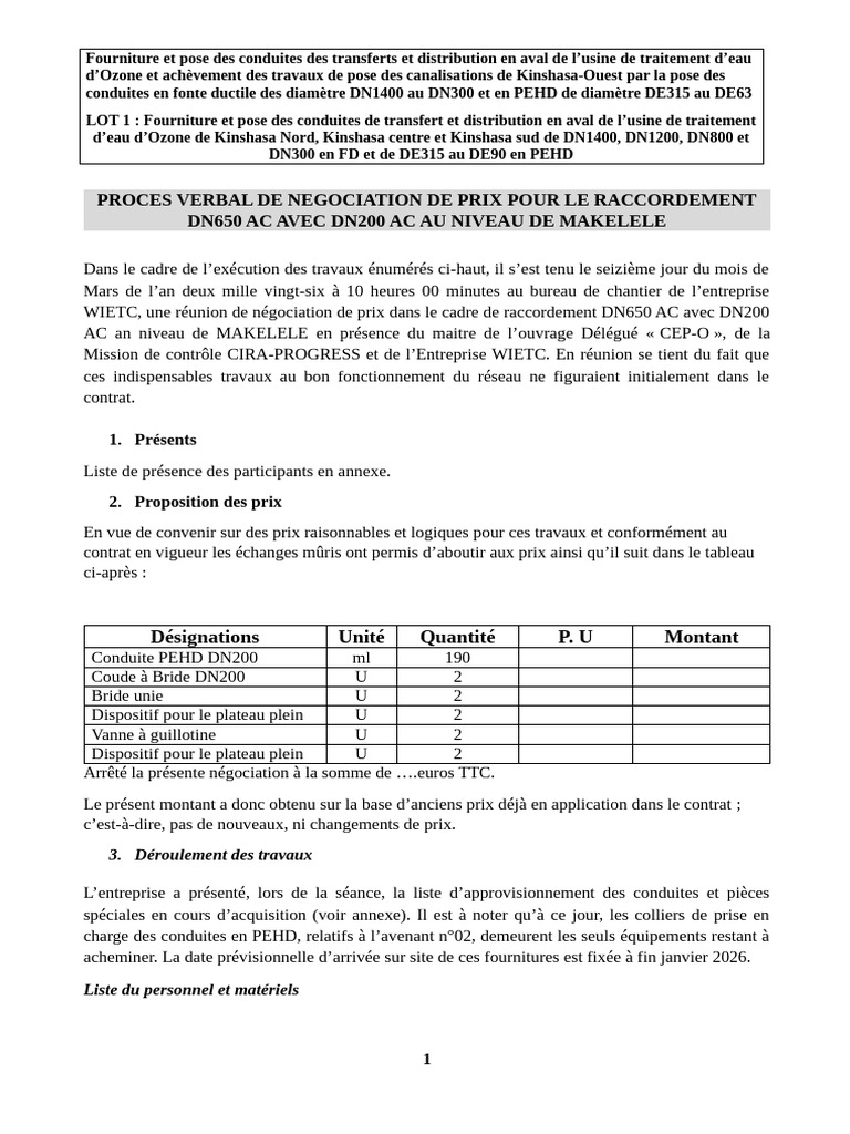 Procès-Verbal de Négociation de Prix | PDF