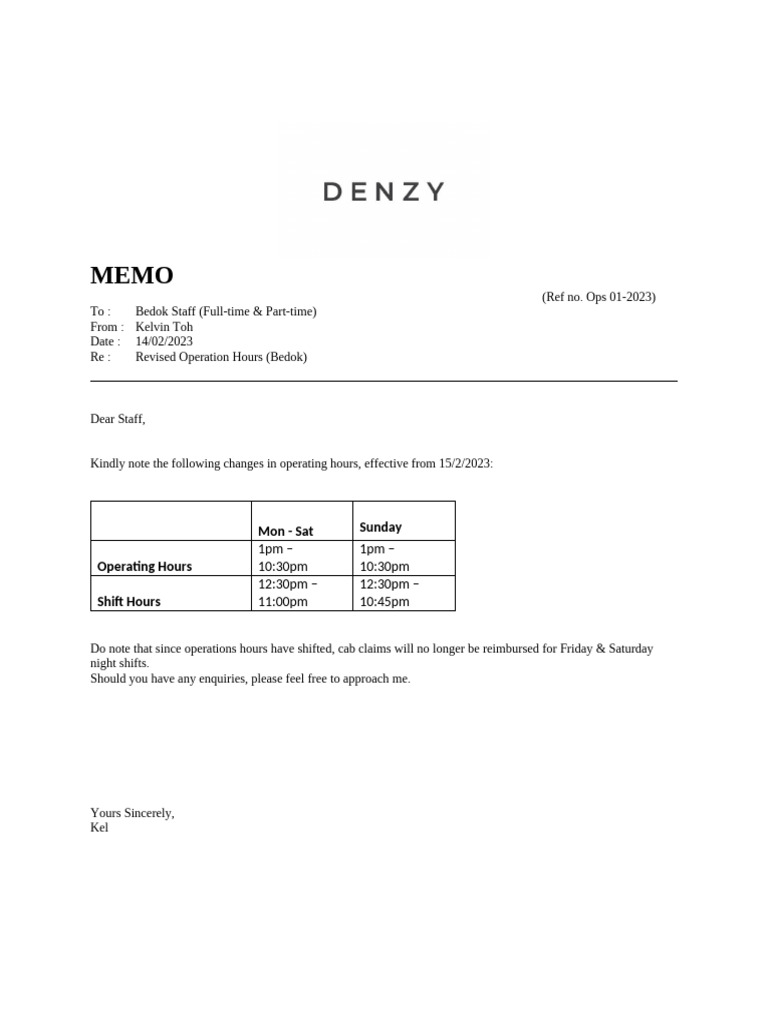 OPS 01 - 2023 Revised Operation Hours | PDF