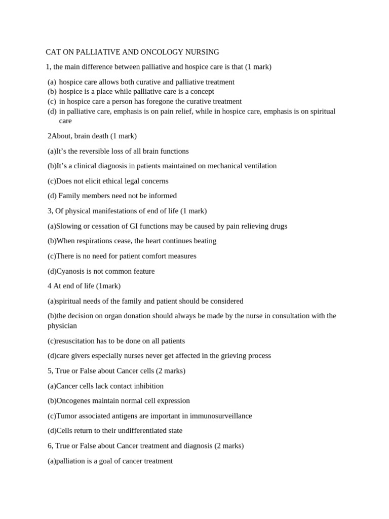 Cat On Palliative and Oncology Nursing | PDF | Palliative Care | Cancer