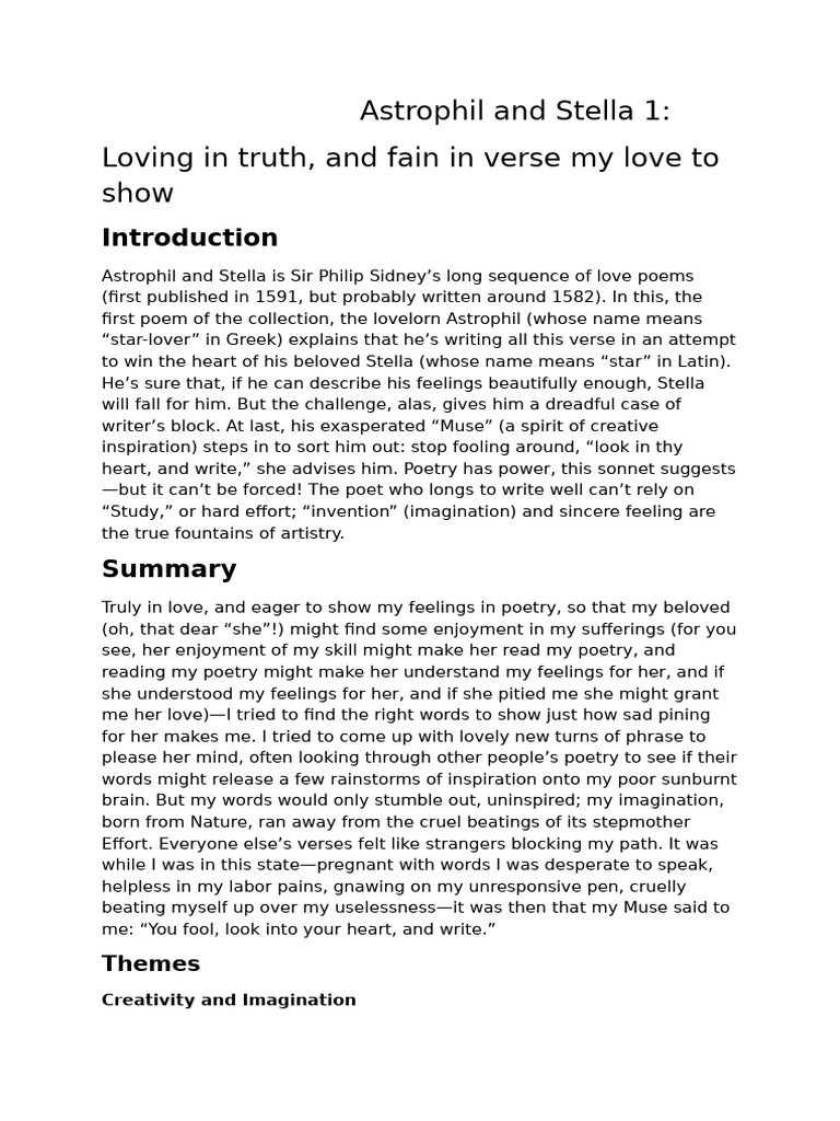Philip Sidney (Sonnet I) | PDF | Poetry | Metre (Poetry)