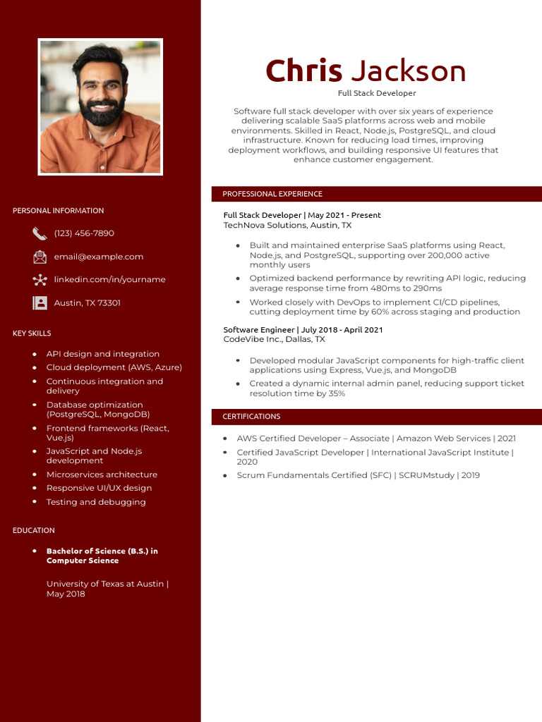 Full Stack Developer Resume Example | PDF