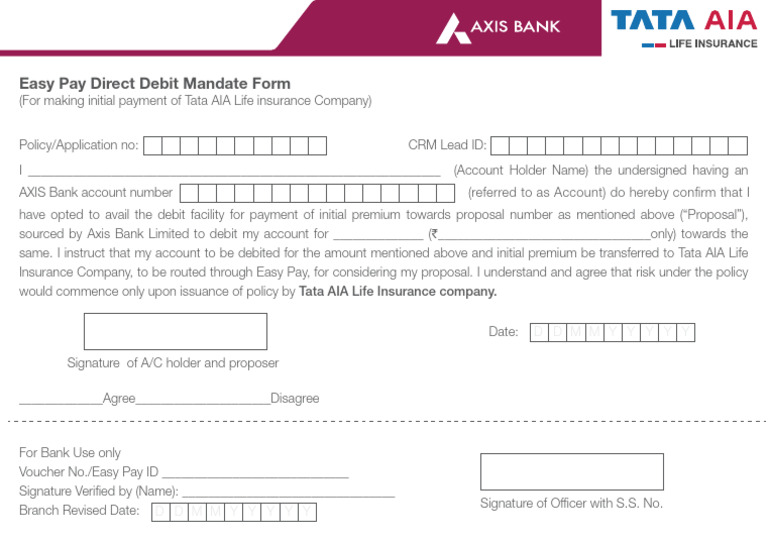 Easy Pay Direct Debit Mandate Form For TALIC V1 | PDF