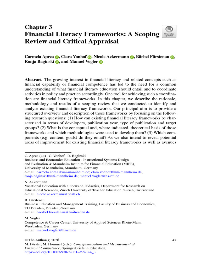 Financial Literacy Frameworks A Scoping | PDF | Systematic Review ...