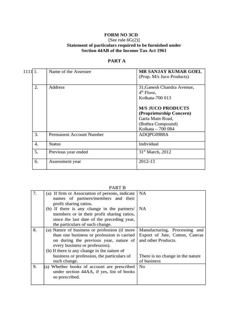 FORM NO 3CD Juco Product10-11 | PDF | Expense | Taxes