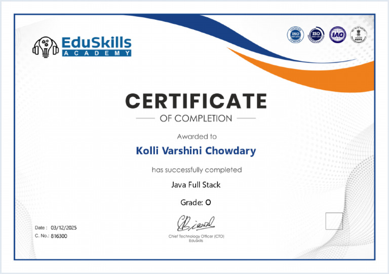Kolli Varshini Chowdary - Certificate | PDF