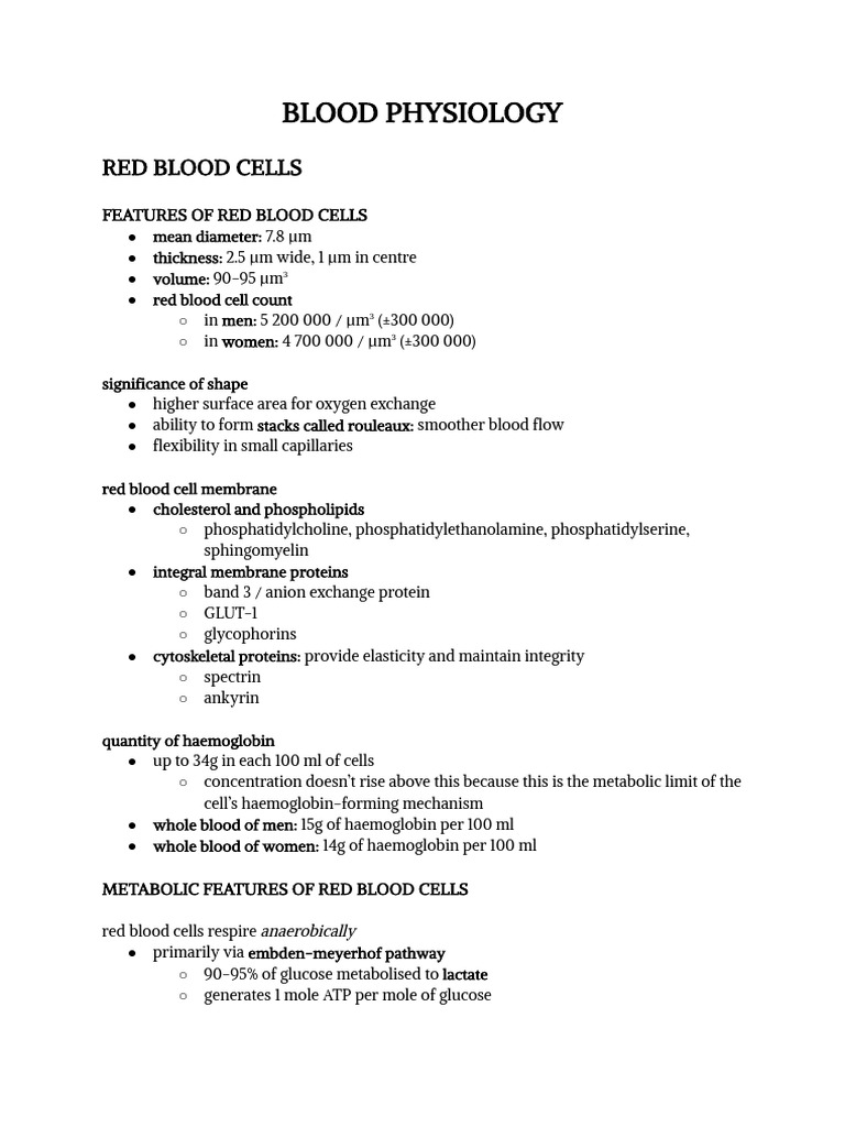 PHYSIO Notes | PDF | Red Blood Cell | Inflammation