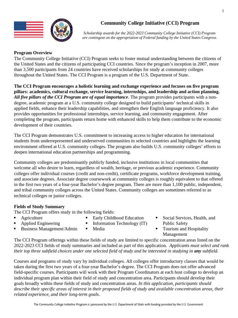CCI Program AY 2022 2023 Application Fillable FINAL Word 100121 | PDF ...