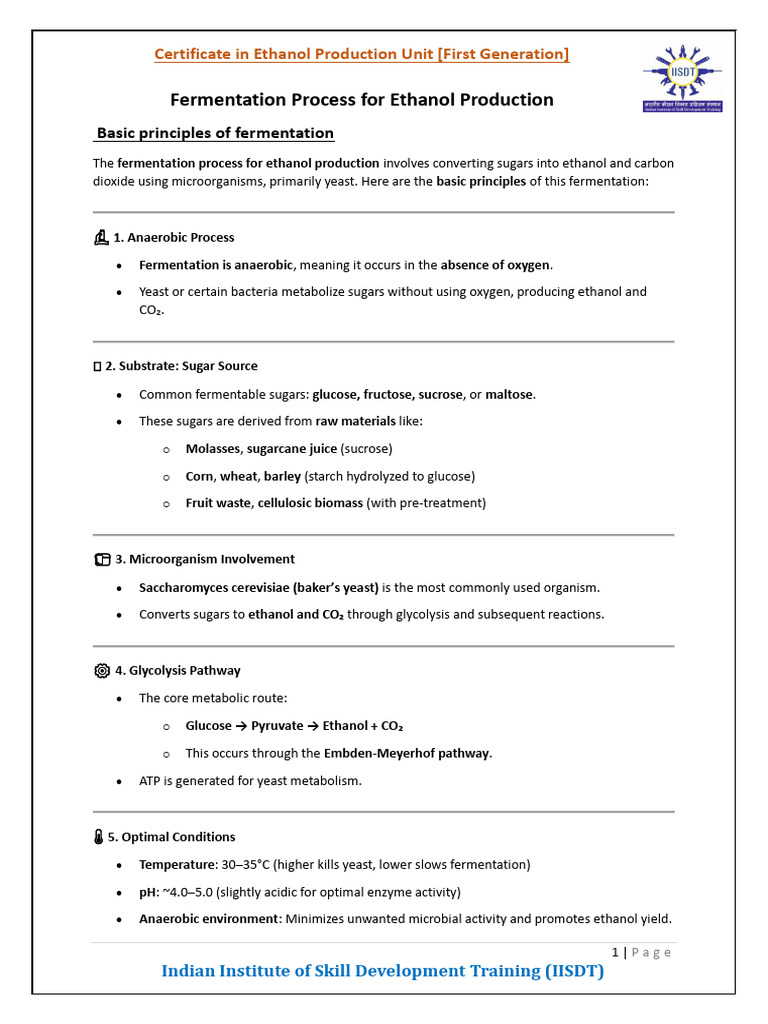Fermentation Process For Ethanol Production | PDF | Fermentation | Yeast