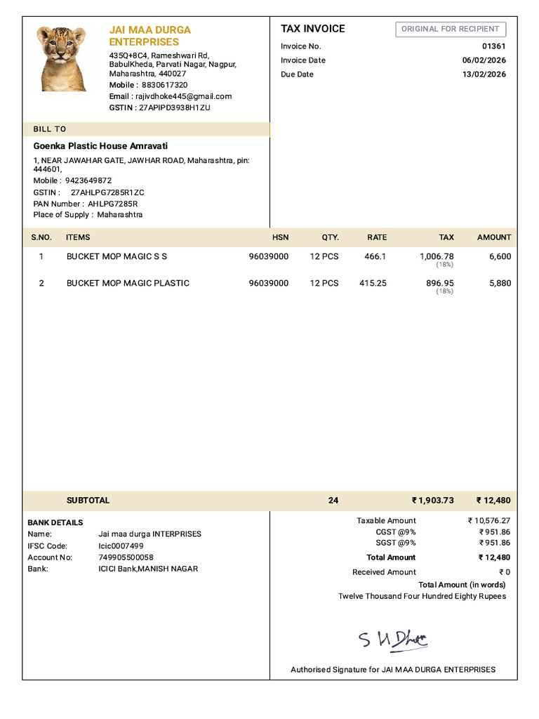 01361-Sales Invoice-Goenka Plastic House Amravati | PDF | Government ...