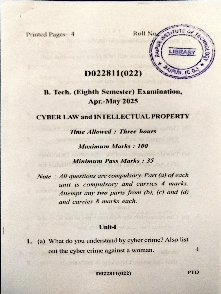 2025-Cyber Law & Intellectual Property Apr-May (AICTE) | PDF | Patent ...