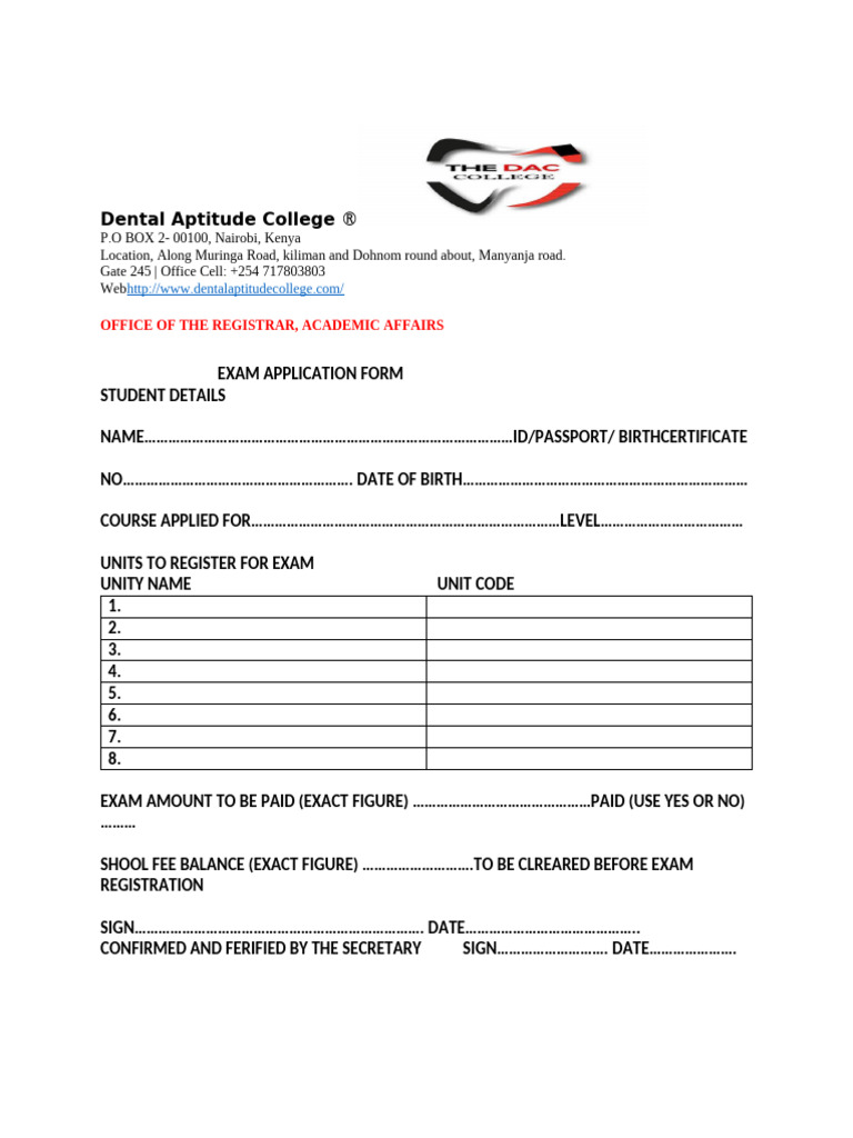 Exam Application Form | PDF