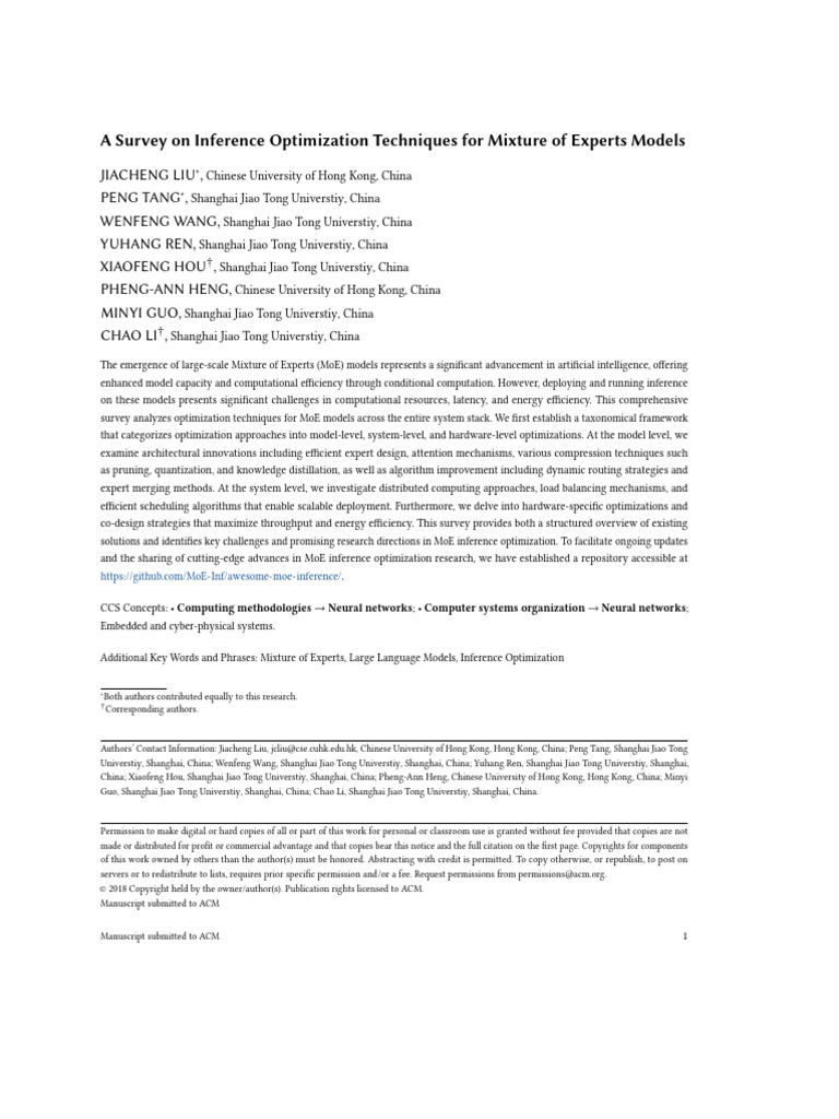 A Survey On Inference Optimization Techniques For Mixture of Experts ...