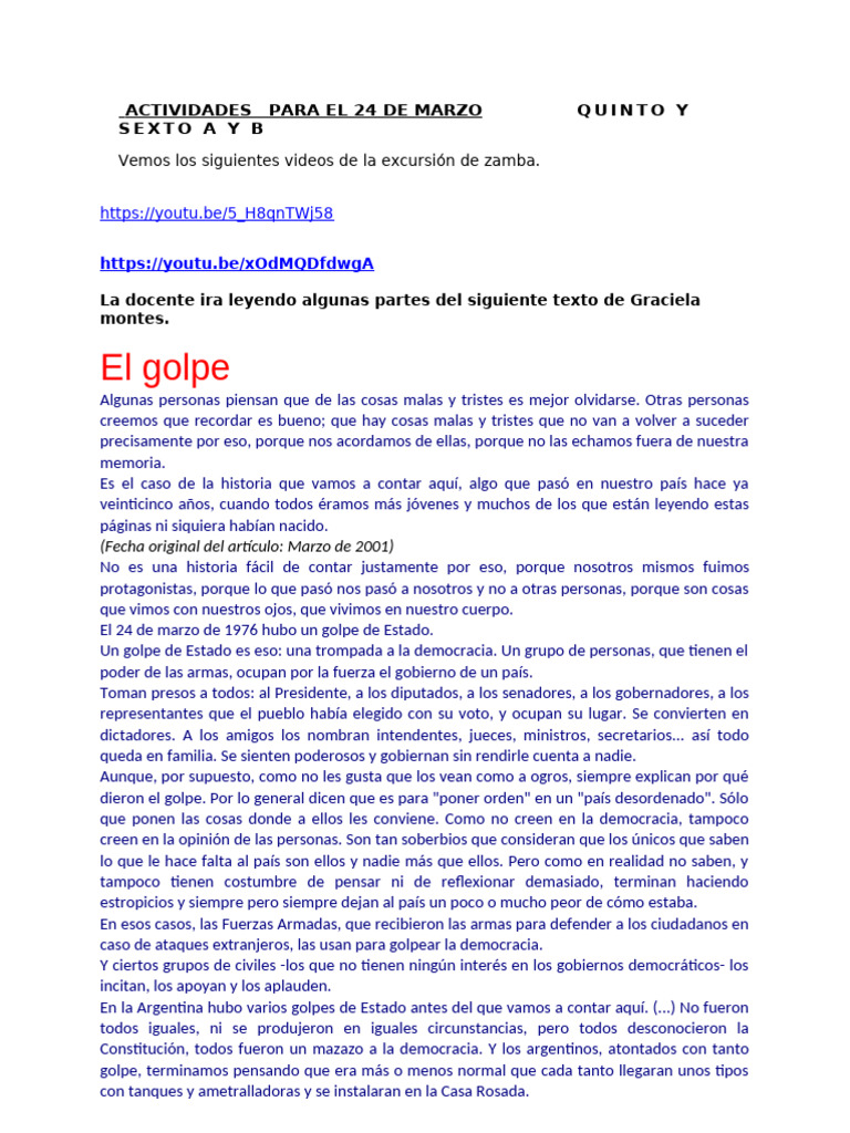 Actividades Dia de La Memoria y La Justicia | PDF | Democracia ...