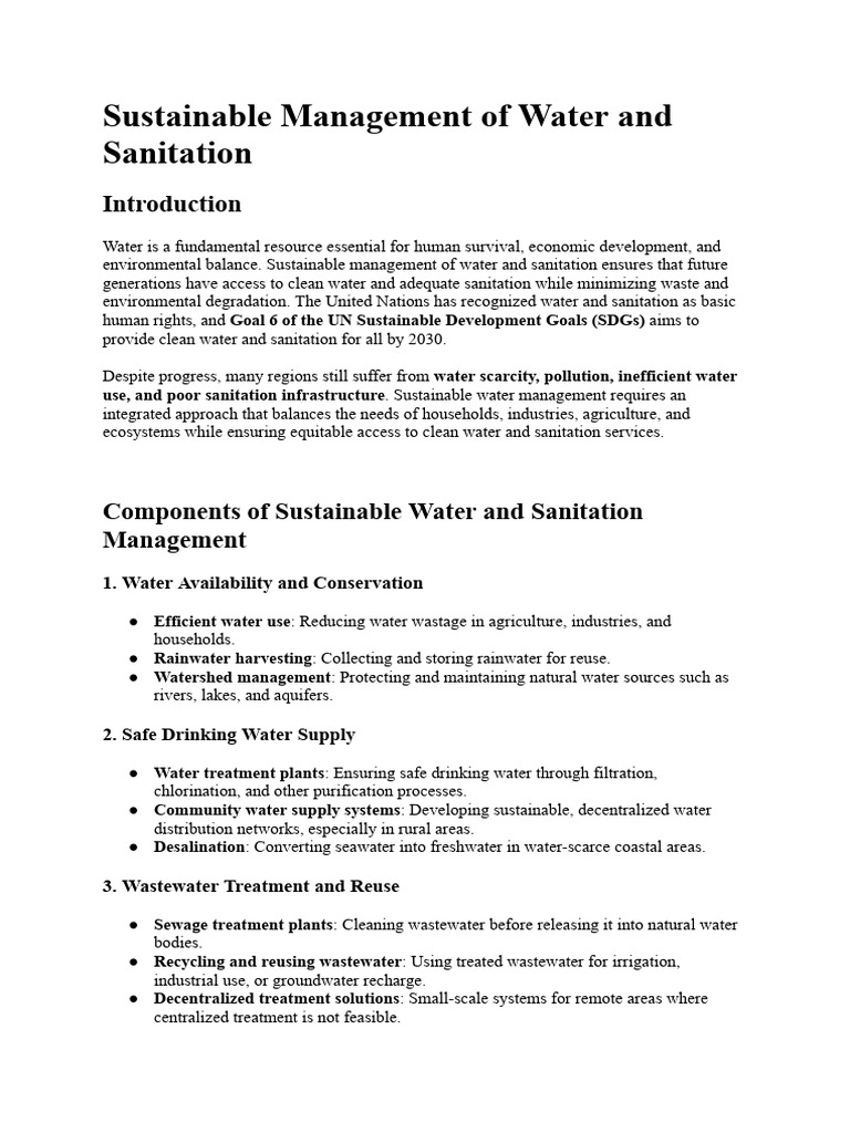 Sustainable Management of Water and Sanitation | PDF | Sanitation | Water